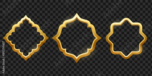 Vector images of frames in Islamic Arabic, Indian, and Turkish motifs and styles. Elements of golden Muslim frames in various shapes. Traditional vintage Arabic elements for your design.