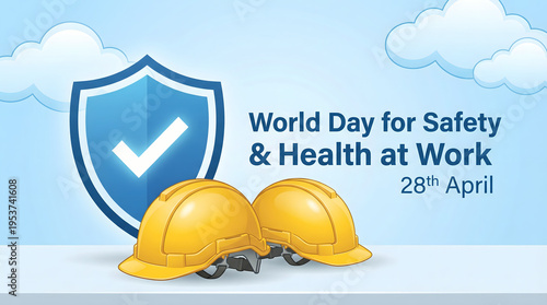 Wallpaper Mural World Day for Safety and Health at Work Celebration with Hard Hats and Shield Icon Torontodigital.ca