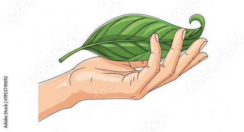 Hand Holding a Green Leaf - Symbol of Nature and Growth.