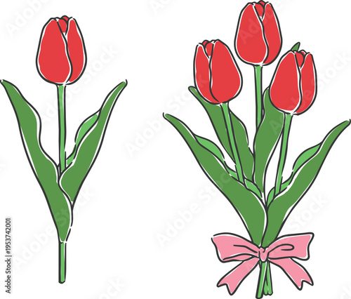 可愛い赤いチューリップのイラスト　ベクター