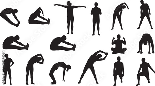 Yoga poses silhouettes for mindfulness and flexibility exercises