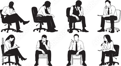 Business People Sitting in Office Chairs Feeling Stressed
