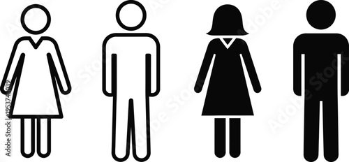 Stick figure illustrations of two men and two women in different colors