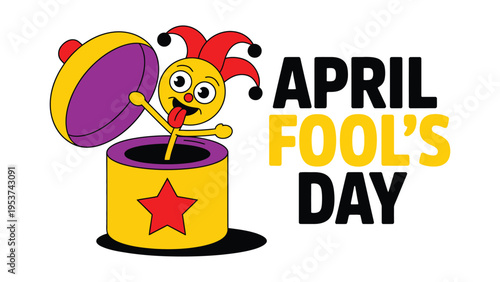April Fools Day jack in the box clown illustration with playful character colorful humor holiday greeting design isolated on light background