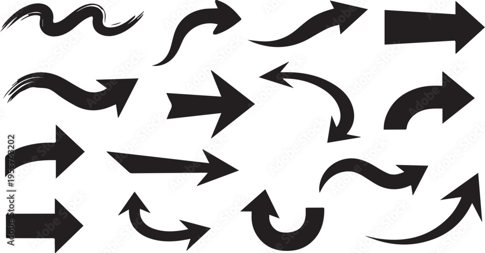 Fototapeta premium A collection of various black arrows pointing in different directions on a white background