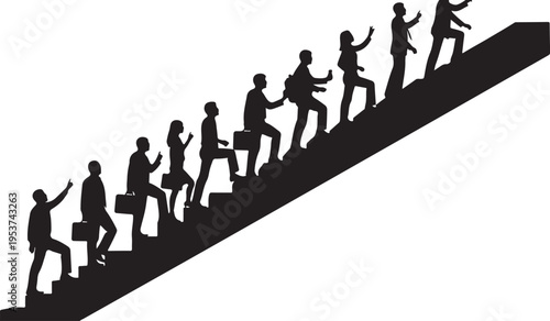Business People Climbing Stairway to Success Together