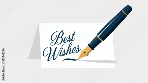 Greeting card with fountain pen writing best wishes on white background elegant calligraphy