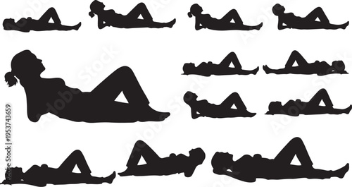 Silhouette of woman in various yoga poses sequence