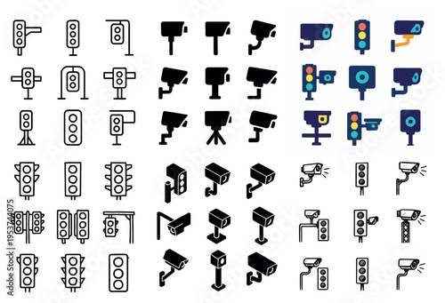 Security icons with camera traffic light outline