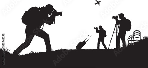 Silhouette of photographers capturing scenic landscape views together