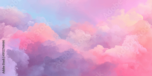 A beautiful summer sunset paints the fluffy cumulus clouds in a pink sky, creating a serene nature cloudscape across the atmosphere