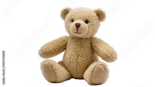 Foto Cute light brown fluffy teddy bear sitting, a classic children s toy with a frie