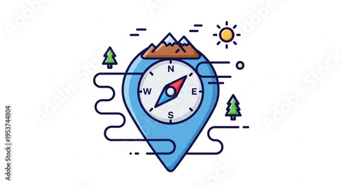 Compass Pin with Mountain Peak - Navigating Adventure and Exploration.