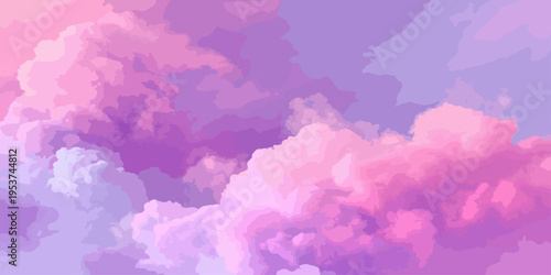 A vintage summer cloudscape captures fluffy pink cumulus clouds drifting across a bright blue nature atmosphere with soft white textures and heavenly sunlight