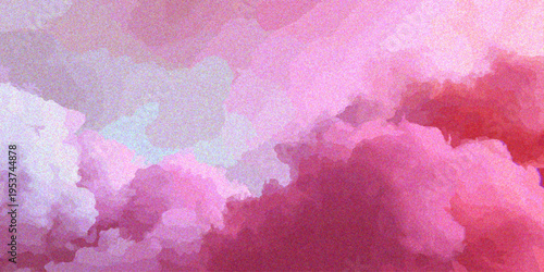 Abstract watercolor painting featuring a pink and blue cloud pattern with a vintage paper texture and soft light steam