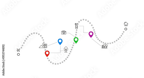 Route Map with Colorful Markers and Dotted Line Path.