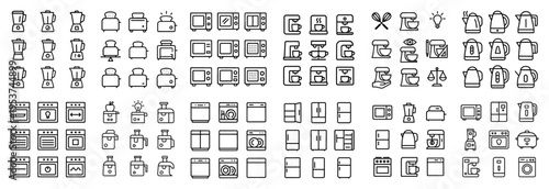 Kitchen icons with toaster kettle and microwave minimal