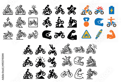 Motorcycle icons with rider helmet arm bold