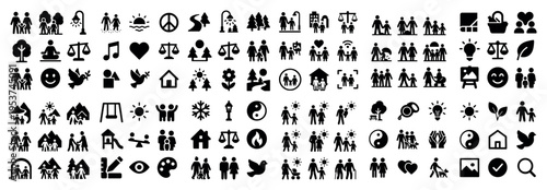 Community icons with family tree people minimal
