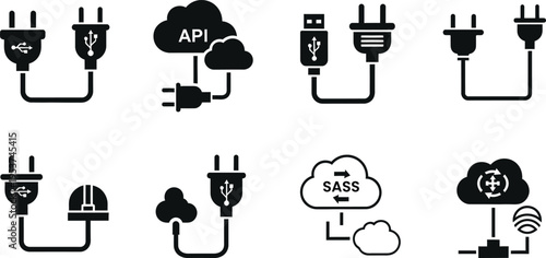 Silhouette bundle icons of various power and cloud connections