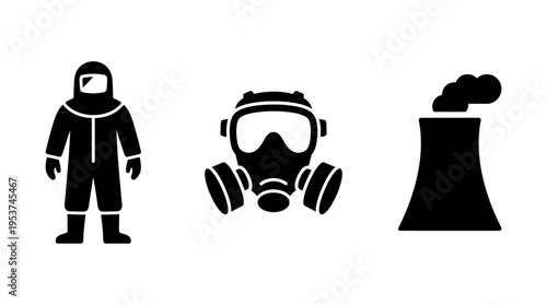Industrial hazard icons including protective suit
