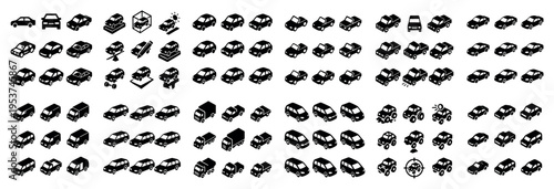 Transport icons with car van truck silhouette