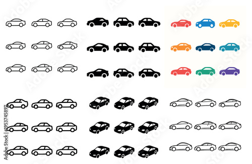 Transport icons with car sedan coupe flat