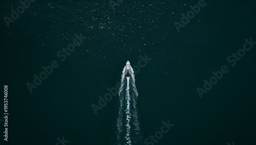 A boat navigating through water, leaving a trail behind