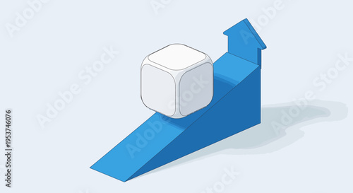 3D blue arrow up graph with cube.