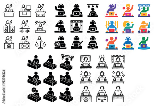 Music icons with dj headphones turntable colorful