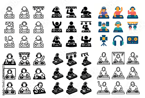 Music icons with dj turntable headphones outline