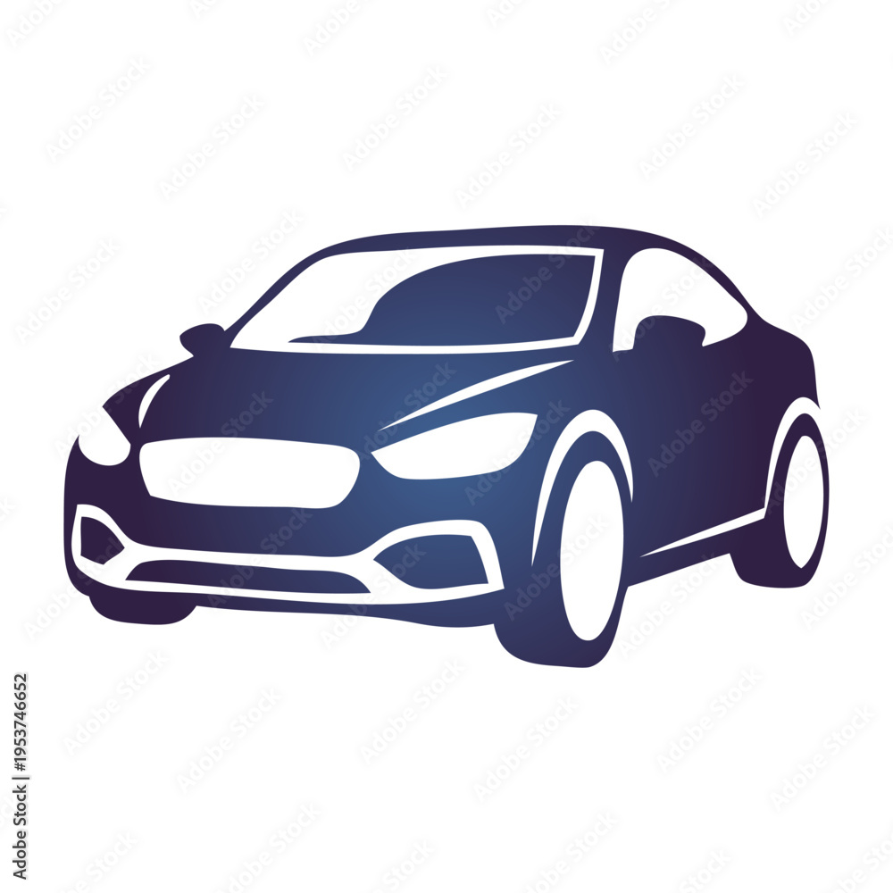 Fototapeta premium Logo concesionario de coches. Dibujo con silueta de la vista en perspectiva de un vehículo de lujo 