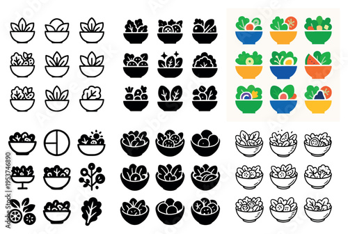 Food icons with bowl leaf salad colorful