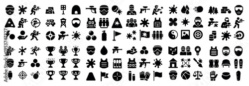 Security icons with soldier helmet gun solid