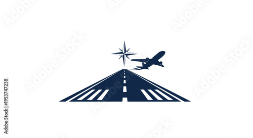 Airplane Taking Off From Runway With Compass Navigation