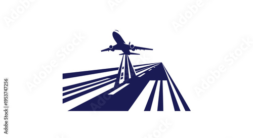 Airplane Taking Off From Runway With Control Tower