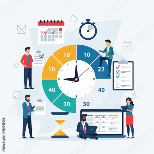 Business people, time tools, and task completion, a project management scene