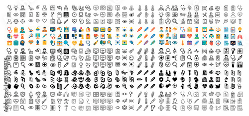 Health icons with syringe stethoscope thermometer minimal