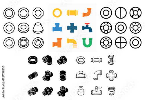 Plumbing icons with pipe valve elbow minimal