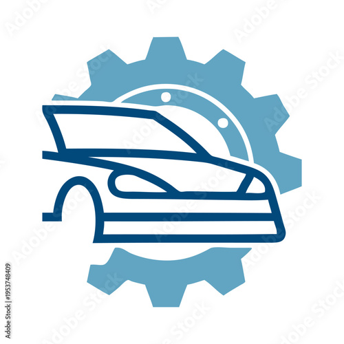 Logo taller mecánico. Dibujo con líneas de un vehículo de lujo con la silueta de un engranaje 