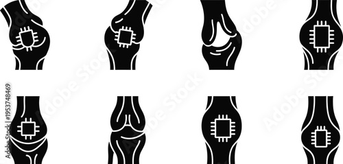 Silhouette bundle icons of various body parts with gears and cogs