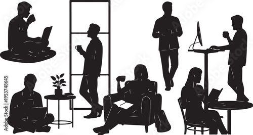 Silhouettes of people working in various settings daily