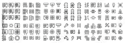 Engineering icons with fan tank valve outline