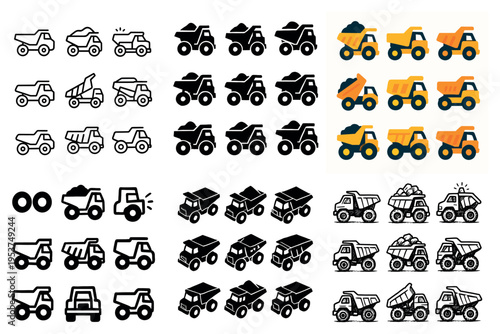 Construction icons with dumptruck rocks and loader bold