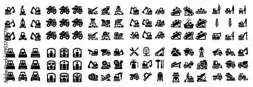 Construction icons with truck excavator bulldozer bold