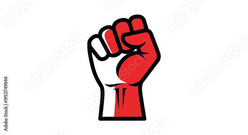 Raised Fist Symbol of Solidarity and Resistance in Red and White.