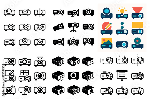 Media icons with projector lens screen minimal
