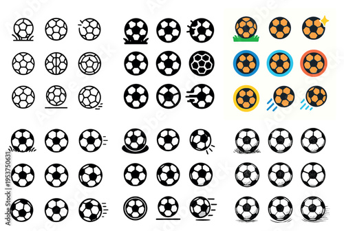 Sports icons with soccer ball motion colorful style