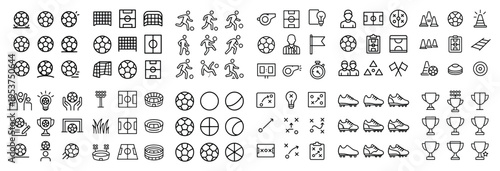 Soccer icons with ball goal player outline