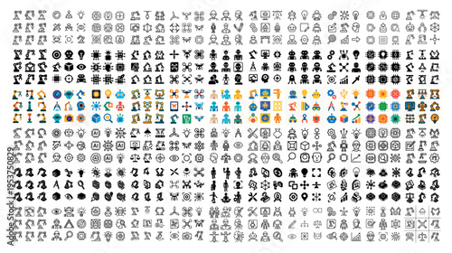 Miscellaneous icons with light bulb gear user colorful